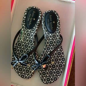 Kate spade navy blue white mystic bow flat leather sandals